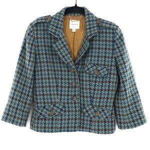 Walter Houndstooth Wool Tweed Blazer Womens 2 Blue Academia Blair Waldorf Preppy